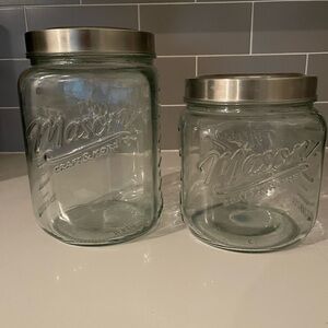 Mason Clear Glass Pantry Jars with Silver Lids (Set of 2)